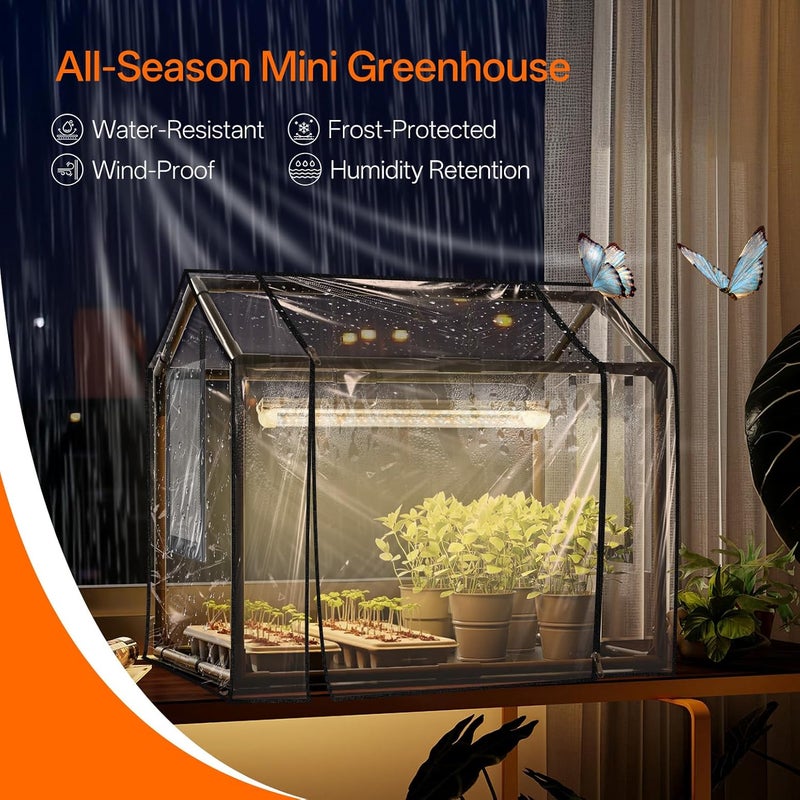 Bstrip Indoor Greenhouse with Grow Light, Mini PVC Tent with PE Base Mat, Ventilation Windows & Zippered Door, 18W Tabletop Greenhouse Light for Seed Starting with Timer, 23.8" x 15.7" x 20.5" - Image 2